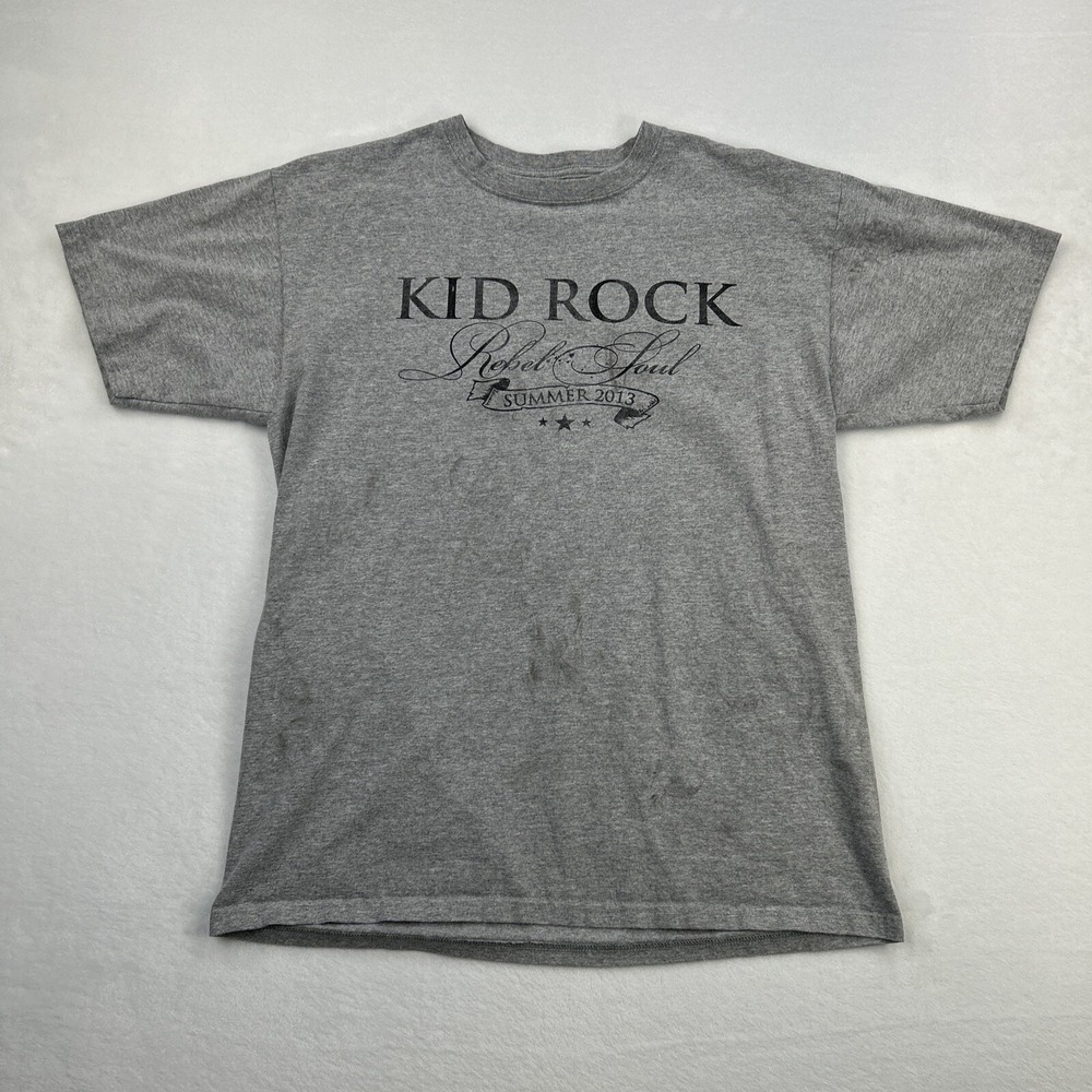 Kid Rock Shirt Adult Medium Gray Rebel Soul Tour Band 2013 Country Crew Mens